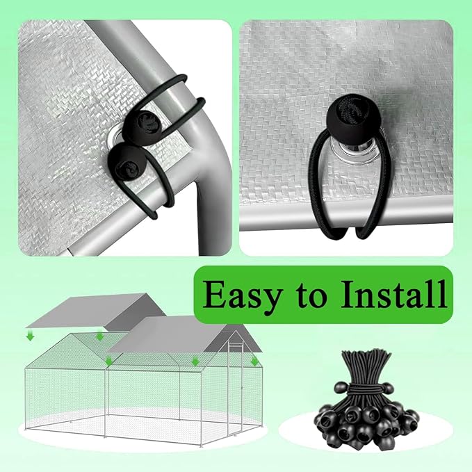 Chicken Coop Cover Waterproof Accessories,11.5x6.3 ft Chicken Run Cover for Winter,Waterproof Insulated Chicken Coop Tarp with 25 Pcs Ball Bungees Cords(1 Pcs)