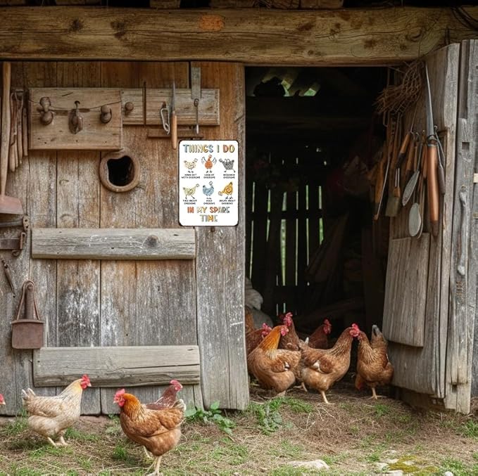 Funnysign Vintage Chicken Sign Things I Do In My Spare Time Funny Tin Sign for Chicken Coop Farm Kitchen Garden Yard Decor 8x12 inch(3882)