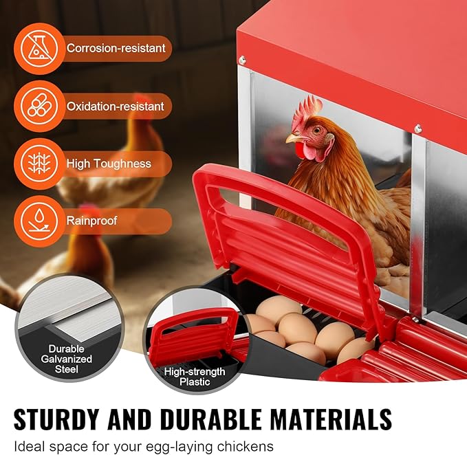 VEVOR Chicken Nest Box, 10-Compartment, 30 to 45 in Stable & Corrosion-Resistant Mental Nesting Boxes with Inclined Nesting Boxes, Bottom Holes & Resting Platform, Fit for Different Chicken Breeds