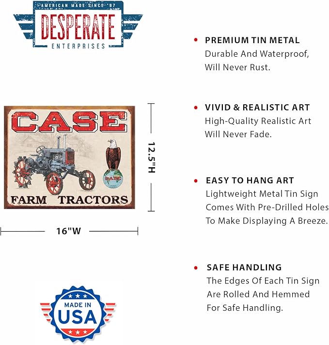 Desperate Enterprises Case Farm Tractors - CC High Clearance Tin Sign - Nostalgic Vintage Metal Wall Décor - Made in USA