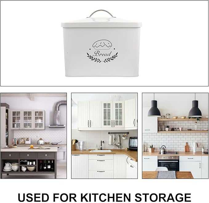 FRCOLOR Metal Bread Box Large Rectangle Kitchen Storage Bin with Lid Iron Grain Container for Pantry Food Organization