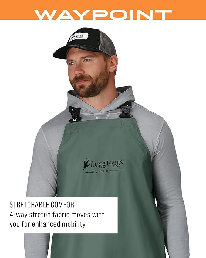 FROGG TOGGS Men's Waypoint Fish Apron, Waterproof, Durable with 4-Way Stretch, Black, OS