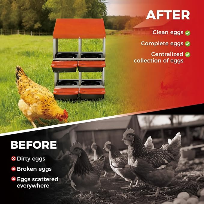 Garvee Chicken Nesting Boxes, 4 Hole Roll-Away Nesting Boxes for Chickens Coop with Perch, Hens, Ducks & Other Poultry,Egg Laying Box with Lid Cover to Protect Eggs,Easy to Assemble