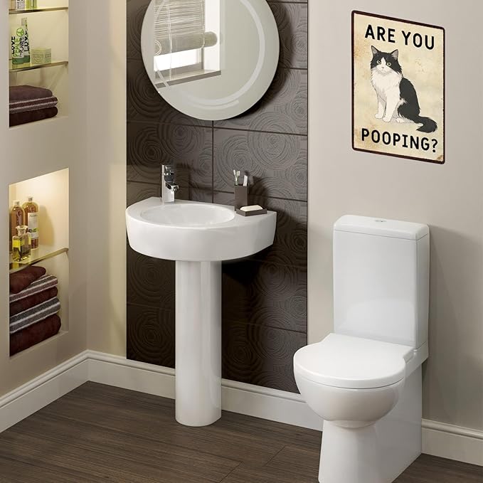 Bathroom Wall Decor, Cat Gifts for Cat Lovers, Are You Pooping Sign, Funny Metal Cat Signs for Bathroom Restroom Toilet Powder Room, Cat Wall Art Decor 8 X12 Inch