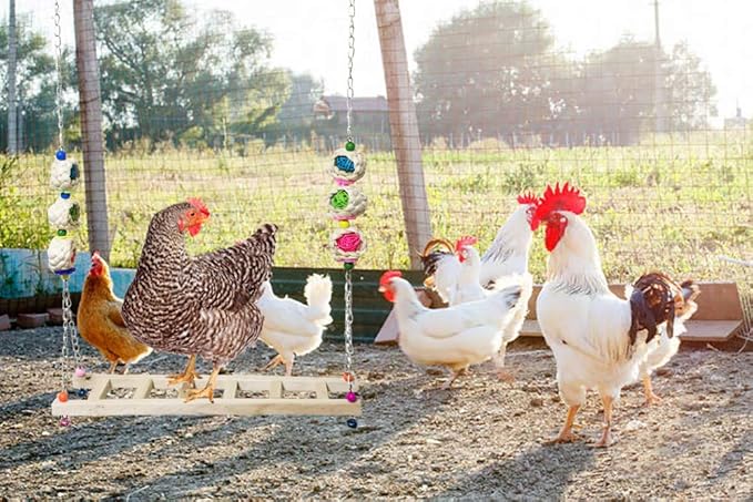 Vehomy Chicken Swing and Perch - Wood Ladder Stand Toy for Hens - Handmade Coop Swing Toys for Chicks, Roosters