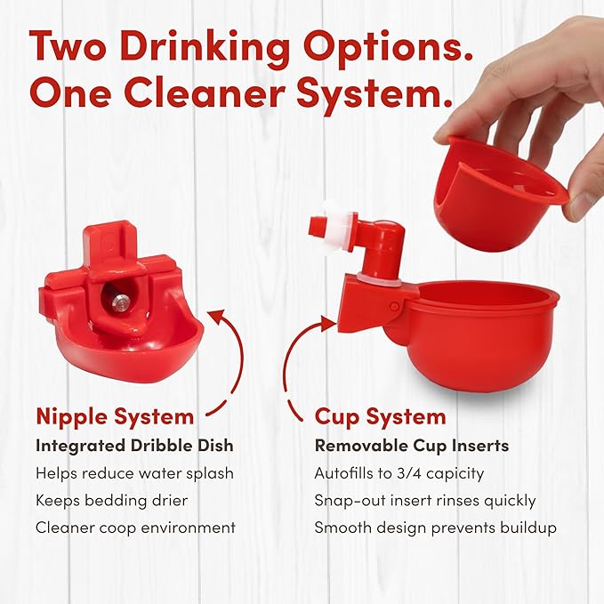 RentACoop 5 Gallon Chicken Waterer, BPA-Free Plastic Bucket Waterer Set with 4 Horizontal Nipples, Large Capacity Poultry Waterer - Corner Placement