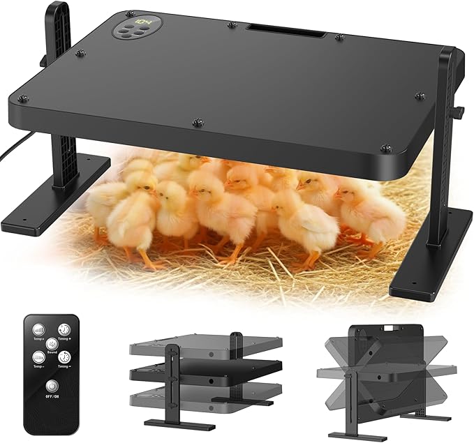 Chick Brooder Heating Plate with 86–194℉ Adjustable Temp, 12H Timer, Adjustable Height & Angle, 200W Rapid Heating Brooder Heater with Remote, 16"x12" Fits 30 Chicks, Ideal for Ducklings, Quail