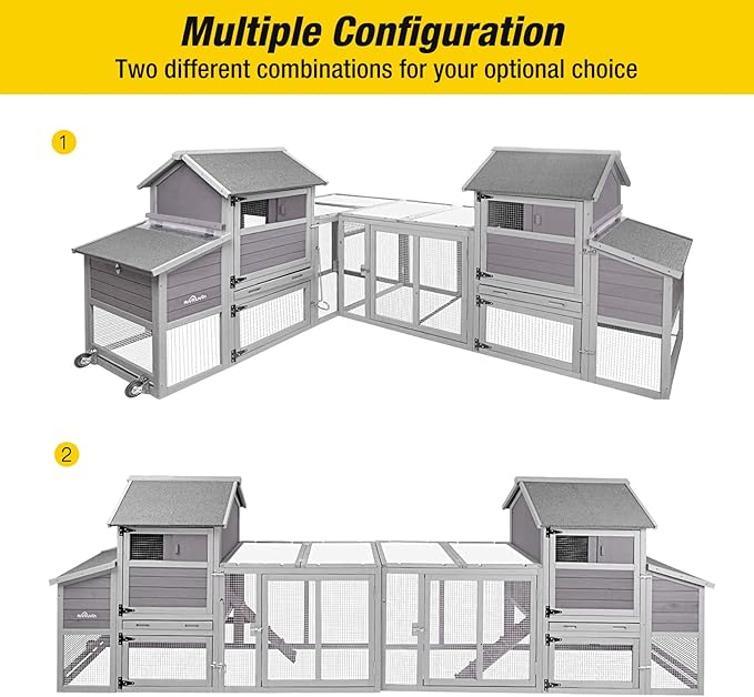 Chicken Coop with Two Houses and Run Double for 4-8 Chickens Wooden Chicken House Poultry Cage
