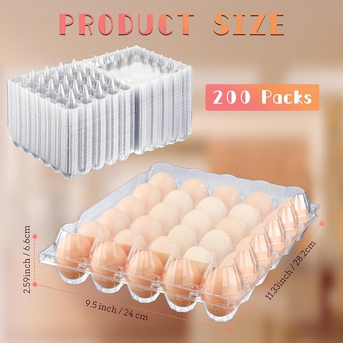 Zubebe 200 Pieces Clear Egg Cartons Plastic Egg Cartons Bulk Empty Chicken Egg Tray Holds Securely Clear Blank Egg Cartons for Chicken Farm Business Market Home Refrigerator Storage(5 x 6 Grids)