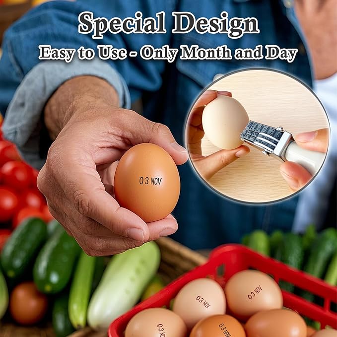 Egg Dater Kit, Date Stamp, 2 Fade-Resistant Inks (Red & Black), Stamper Pad, 50 Farm Fresh Eggs Instructions, for Chicken Duck Turkey Goose Eggs