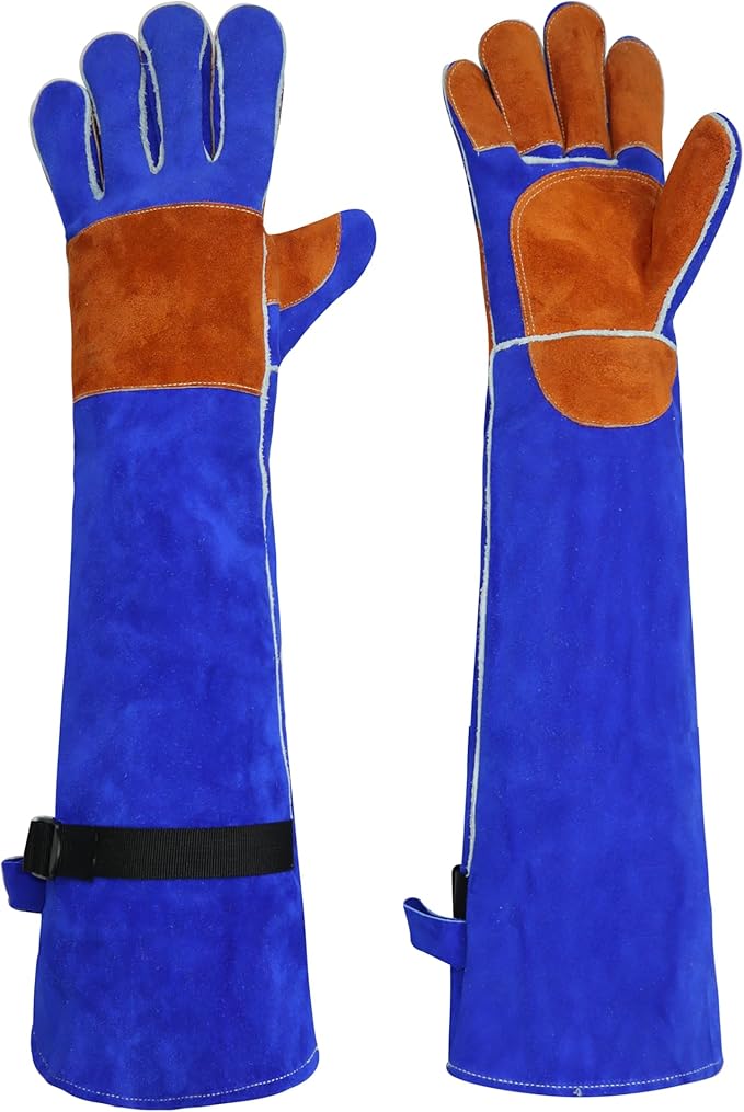 Leather Welding Sleeves,Work Gloves with Palm Reinforcements,Bite Proof for Animal Handling