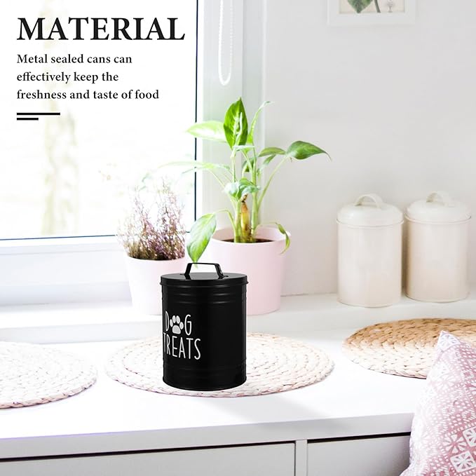 Dog Food Storage Container with Airtight Metal Lid, Rustic Pet Treat Holder Bin for Kitchen Counter, Black Sealed Grain Canister for Puppy Food