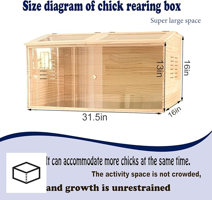 Brooder Box for Chicks,Quail cage,Baby Chicken Supplies,Includes Chicken coop Heater/Quick Installation Tool/Feeding Trough/Water Dispenser, etc,Suitable for Chicks/Duck/Parrot (32" x 16" x 16")