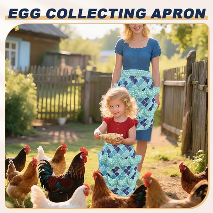 Egg Apron, Egg Collecting Apron with 12 Pockets for Fresh Eggs - Gathering Eggs from Chickens, Ducks, and Geese