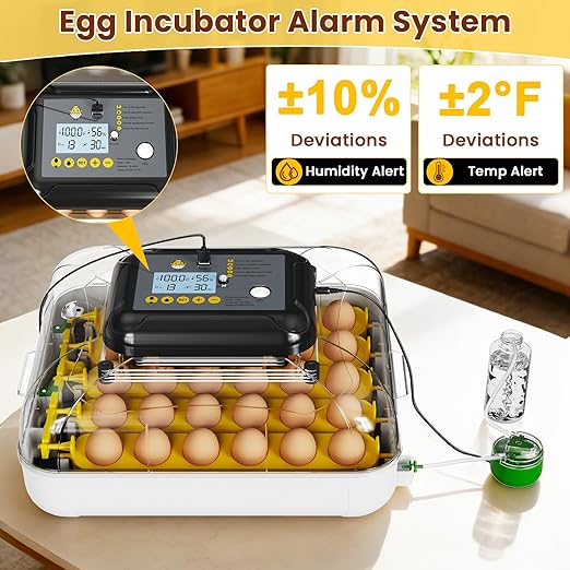 Incubators for Hatching Eggs, 30 Chicken Eggs Incubator with Automatic Egg Turning, Dual Power Supply, Egg Candler, Temperature & Humidity Control with Alert Function, Auto Water Filling