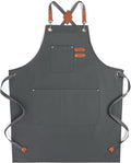 Chef Aprons for Men Women with Large Pockets, Cotton Canvas Water Repellent Kitchen Apron for Cooking