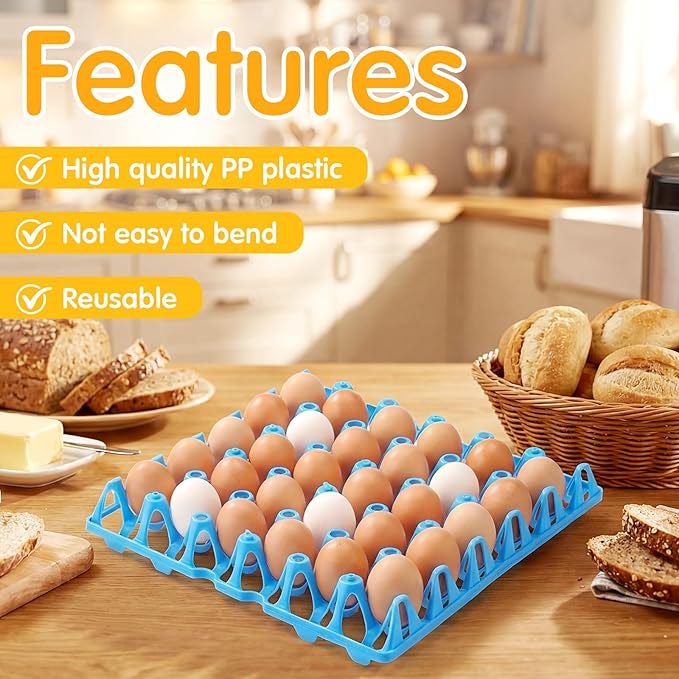 Honeydak 8 Pack Plastic Egg Trays Crates 30 Flats Egg Cartons Dozen Reusable Container Holder Storage Box for Home Chicken Farmers Storing Sorting Shipping
