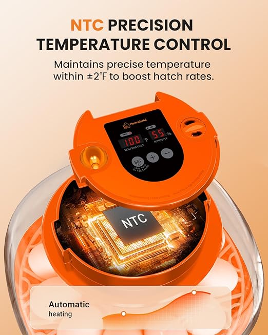 12 Egg Incubator with Automatic Turning & Humidity Control, Fully Automatic Incubators with Egg Candler, STEM/STEAM Educational kit, for Hatching Chicken, Duck, Quail, Pigeon, Home, Classroom Use