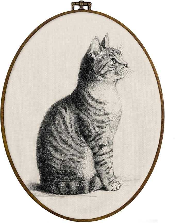 dvhdajed Vintage Cat Oval Wall Art Decor,Cute Cat Prints Framed Canvas Art,Gifts for Kitty Lovers,Neutral Beige Antique Kitty Oval Wall Hanging Decorations for Kitchen Nursery Bedroom, 8.7x11.3 Inch