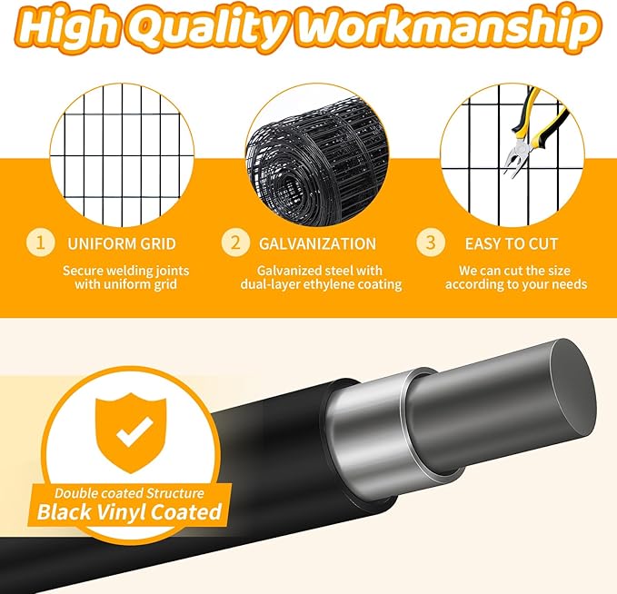 Welded Wire Fence PVC Coated Chicken Wire Fencing Roll,2 Inch x 3 Inch 16GA Garden Fence,36 Inch x 50 Foot Metal Poultry Netting Use for Animals Yard Vegetable Plant Protection