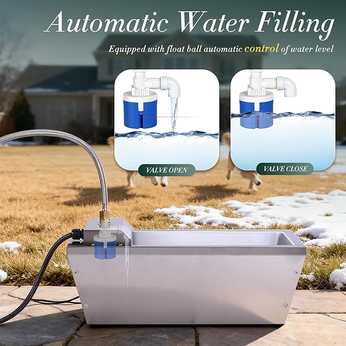 Heated Automatic Livestock Water Trough Heated Dog Water Bowl Outdoor Thermal Water Trough Auto Waterer for Large Dogs Horse Cattle Goat Sheep Pig, Adjustable Temperature & Timer