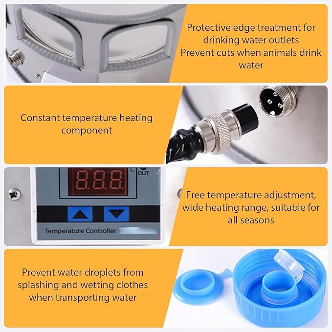 5 Gallon/18.9L Chicken Waterer for Winter, 110V 80W Heated Chicken Waterer, Temp Controlling (0-50℃) & LED Display for Chickens, Ducks, Geese and Chicken Coop with 9.84ft Power Cord