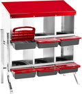 Metal Chicken Nesting Box,6 Compartment Nesting Box for Laying Eggs,Cleanable Pull Out Hen Roosting Boxes,Wall Mount Chicken Brooder Boxes,with Perch,for Hens Gooses Ducks Poultry Farms (Red)