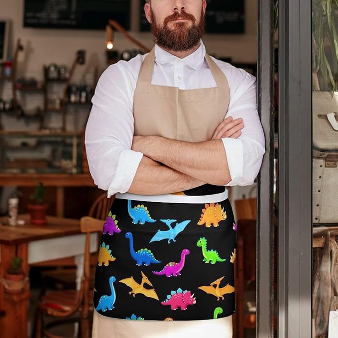 Unisex Apron for Cooking Server Waitress Half Waist Apron with 3 Pockets