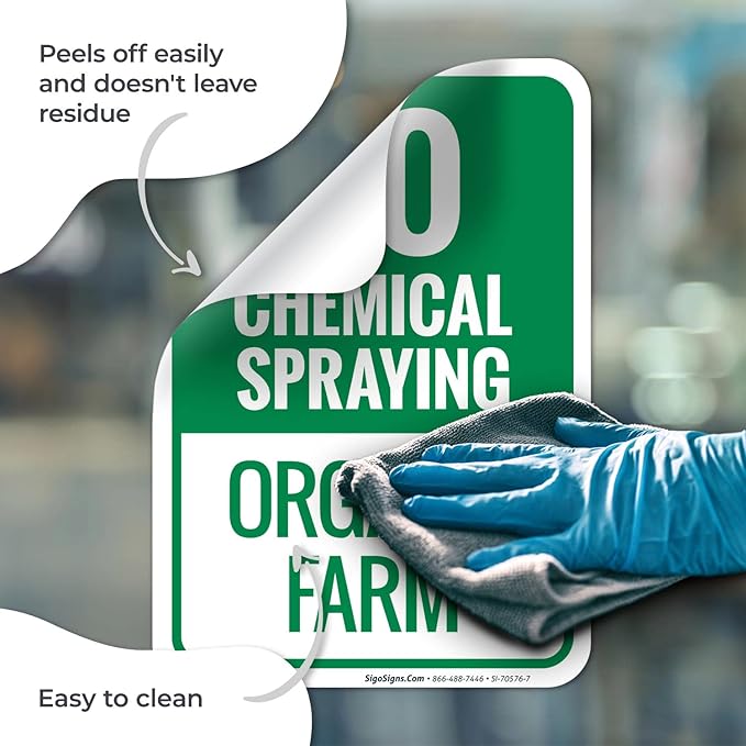 No Chemical Spraying Organic Farm Sign, 10x7 Inches, 4 Mil Vinyl Decal Stickers Weather Resistant, Made in USA