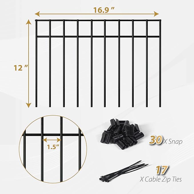 15 Pack - 17"x12" Animal Barrier Fence, 21Ft(L) No Dig Fence for Dogs with Strong Snap Connect, 4 Gauge Black Powder Coated Steel, Dog Rabbits Fence Barrier for Outdoor Landscaped Yard