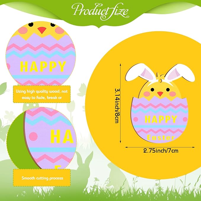 Qunclay 40 Pcs Easter Ornament Decor Easter Bunny Egg Hanging Sign for Tree Rabbit Wooden Slices Spring Wooden Cutouts with Rope for Party Home Farmhouse Indoor Outdoor(Funny Style)
