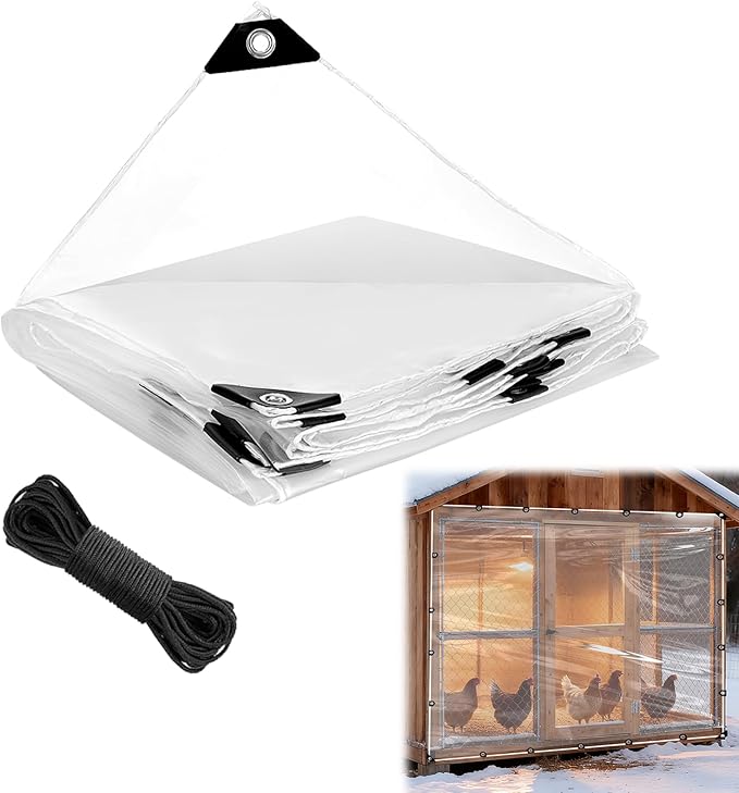 8x10 FT Clear Tarp Heavy Duty Waterproof for Patio Winterizing - 5 mil Anti-Tear Snowproof & Windproof Clear Plastic Tarps with Grommets for Winter Garden Patio Enclosure Chicken Coop