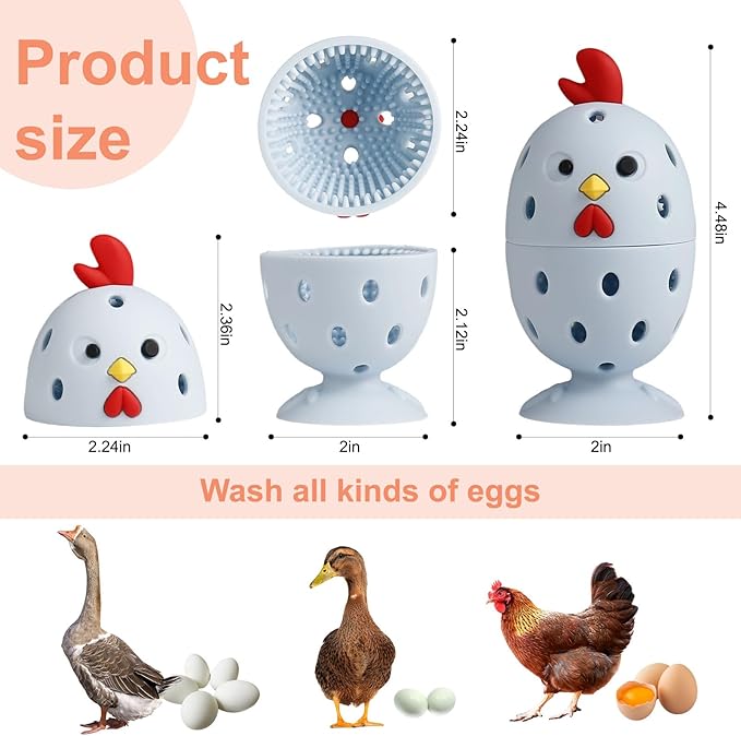 4PCS Rotating Egg Scrubber for Fresh Eggs, Silicone Cleaning Brush Set, Egg Wash Brush Multipurpose for Fruits Vegetables Chicken Eggs (Blue)