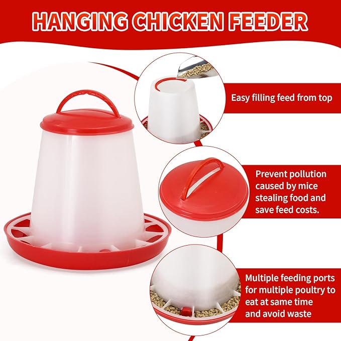 Hanging 1.5kg Chicken Feeder and 1.5L Chicken Waterer Set Kit,No Waste Plastic Automatic Chicken Feeder Waterer for Small Poultry Chicks,Quails and Birds, Outdoor Farm Equipment