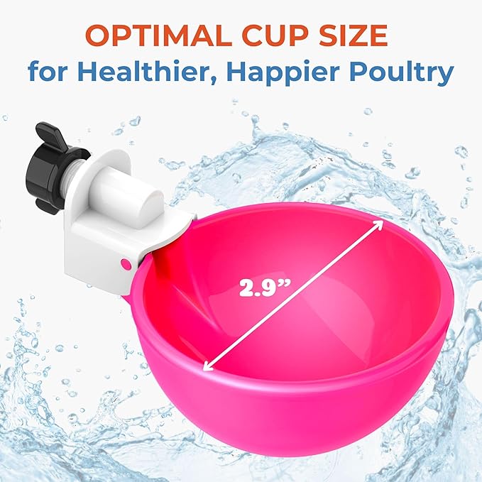 Lil'Clucker - Large Automatic Chicken Waterer Cups Suitable for Ducks, Geese, Turkeys, and Bunny Rabbit - Water Feeder Kit - Poultry Waterer (Pink, 12 Pack)
