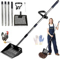 Chicken Poop Scooper and Rake 2-in-1, Metal Chicken Coop Scoop - 32 to 62" Adjustable Handle Sand Sifting Shovel Cleaning for Chicken Coops Animal Pens, Reinforced Joint