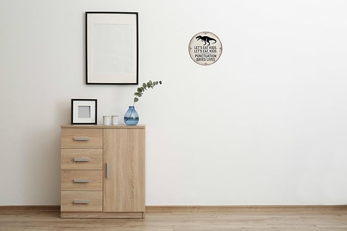 Punctuation Saves Lives Metal Sign 8x8in Round Grammar Plaque for School Wall Decor Language Gift