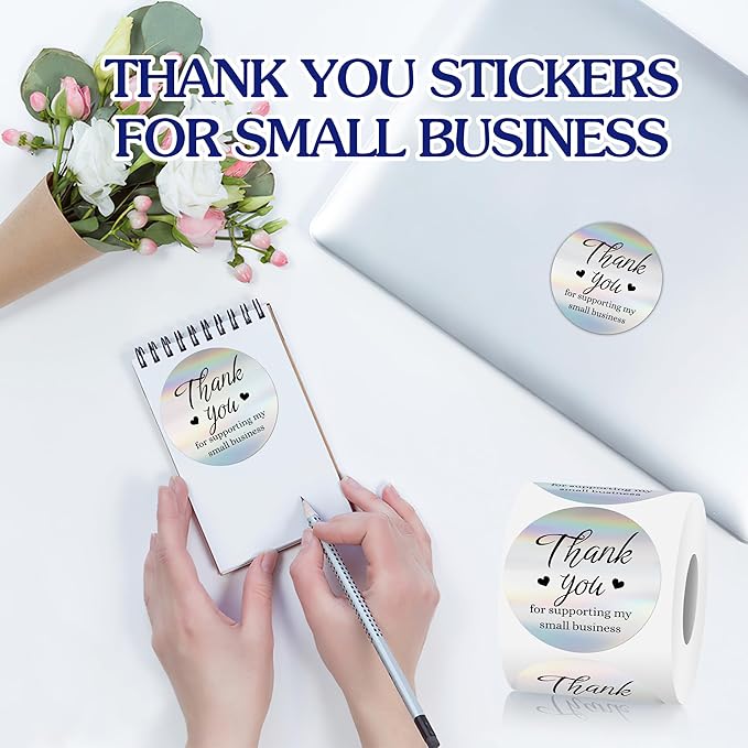 500 Pcs Thank You Stickers for Small Business, 2 Inches Self-Adhesive Elegant Round Seal for Envelopes, Party Favor