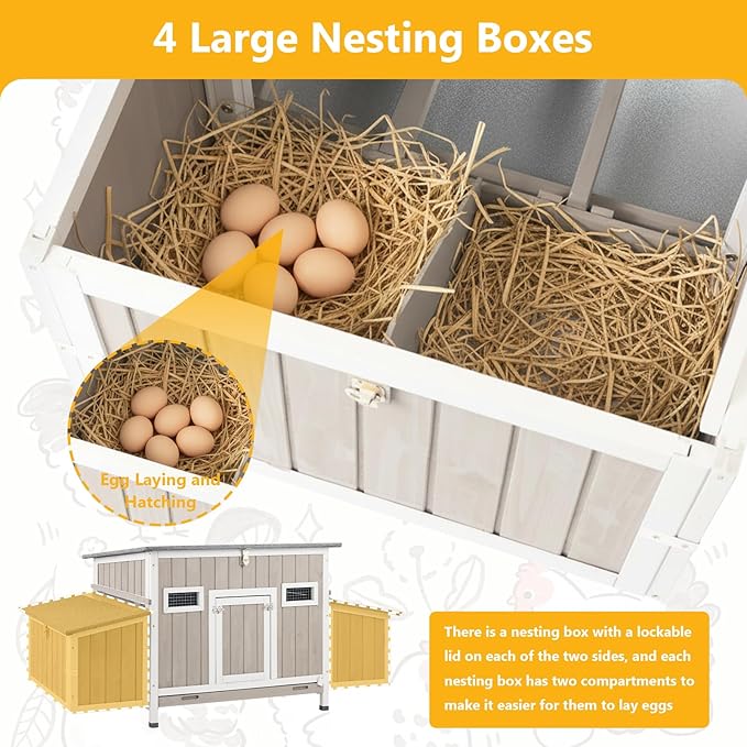 Chicken Coop for 1-3 Chickens, Wooden Hen House with 4 Nesting Boxes, Openable Waterproof Roof & Pull-Out Tray, Outdoor Poultry Cage Rabbit Hutch Duck House with Window