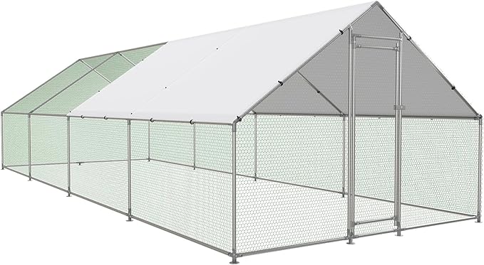 Large Metal Chicken Coop Walk-in Poultry Cage with Water-Resident and Anti-UV Cover Duck Rabbit Cat House Outdoor Chicken Run Pen with Spire Shaped Cage