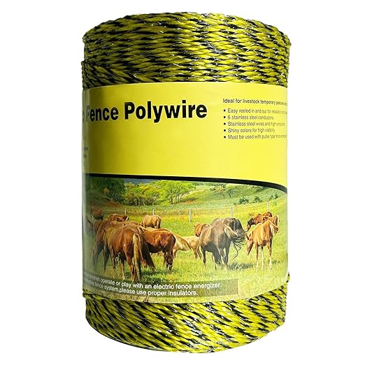 Upgraded Electric Fence Polywire 1312feet 400 Meters,1/8 Diameter Portable Electric Fencing Polywires, 6 Stainless Steel Strands ，Easy to Install,Portable Electronic Fence,Yellow and Black