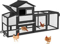 Large Chicken Coop, 80.7" Outdoor Wooden Hen House with Run, Ramp & Leakproof Pull-Out Tray, Weatherproof Design, for 3-5 Chickens - Black