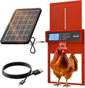 Okkobi Automatic Chicken Coop Door Solar Powered - LCD Display - Chicken Coop Door with Remote Control, Light Sensor & Timer - Security & Peace of Mind: Anti-Pinch Function - 5-Year Protection - Red
