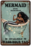 Funny Mermaid Sign Company Bath Soap Metal Signs Wash Your Tail Mermaid Wall Decor Retro Poster for Room Living Room Bathroom Toilet Hotel 12x8 Inch