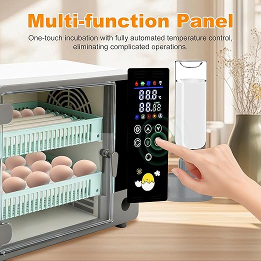 24 Egg Incubator, Automatic Egg Turner Hatching Machine with Candling Light Auto Water & Automatic Temperature & Humidity Control | Adjustable Egg Tray for Chicken Duck Quail Pigeon