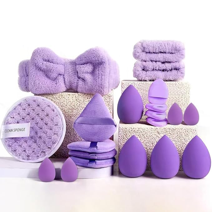 40 PCS Professional Makeup Brush Tools Set, Cosmetic Brush Sponge, Puff, Headband, Brush Cleaning Bow Set, Facial Makeup, Cleaning Accessories, Makeup Products, Valentine Day Item (Purple-40PCS)