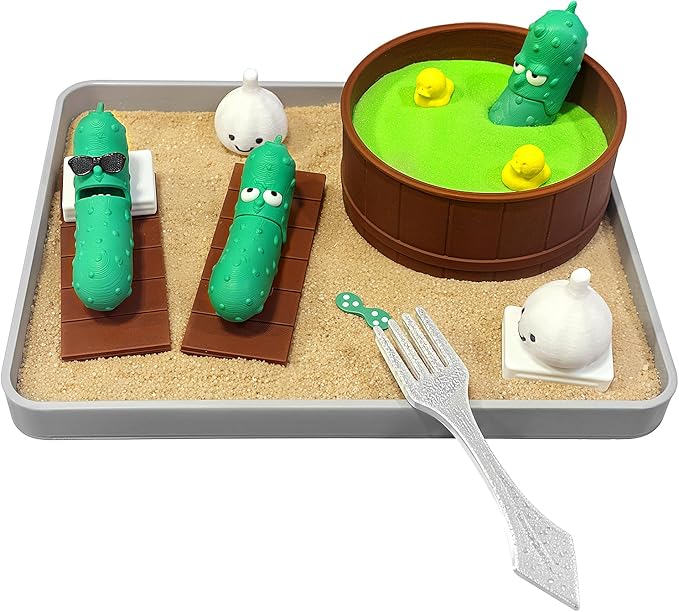 HouseBegan Pickle Zen Garden for Desk, Mini Desktop Sand Garden with Pickle Figures, Stress Relief Sand Tray Therapy Kit, Funny Office Desk Decor, Birthday Gift for Coworkers, Friends