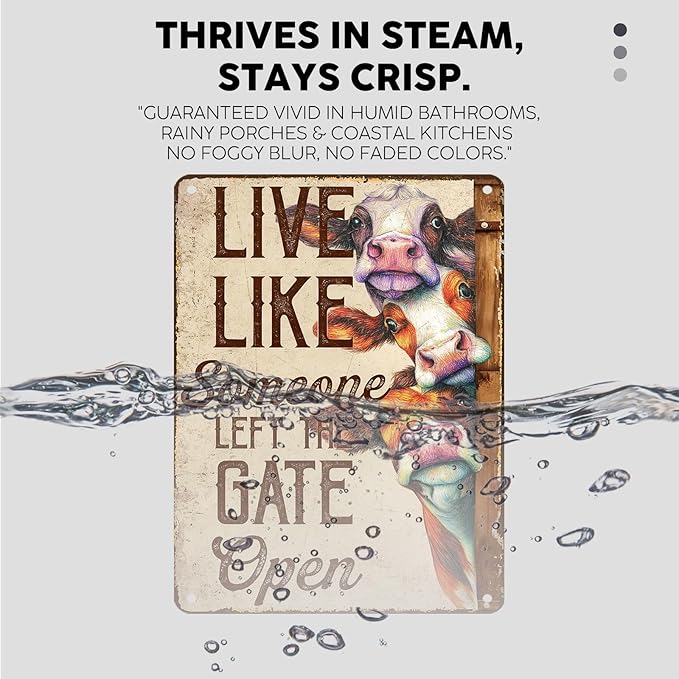 Vintage Cow Tin Sign Live Like Someone Left The Gate Open Retro Metal Poster Rustic Nostalgic Metal Sign Wall Decor For Home Farmhouse Farm Room Cafe Bedroom Office Living Room 16 * 12In