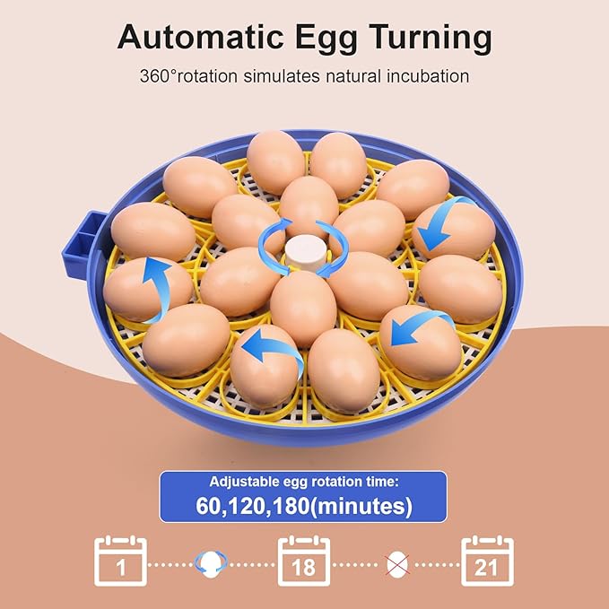 18 Egg Incubators for Hatching Eggs，360°Airflow Circulation System Incubator with Automatic Egg Turner and Humidity Control，Incubator for Chicken Eggs for Hatching Chicken Duck Goose Quail Turkey