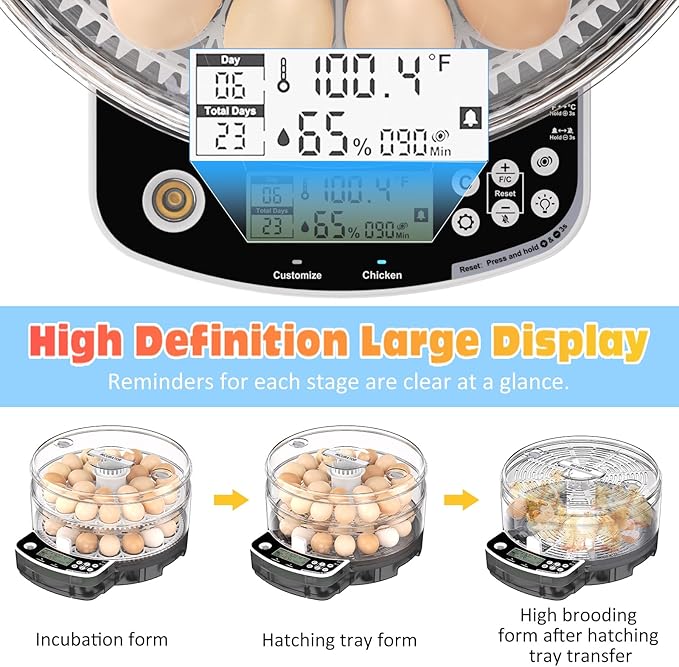 48 Incubators for Hatching Eggs, Egg Incubator with Automatic Egg Turning and Humidity Control, Intelligent Egg Incubator with Automatic Temp. Adjustment